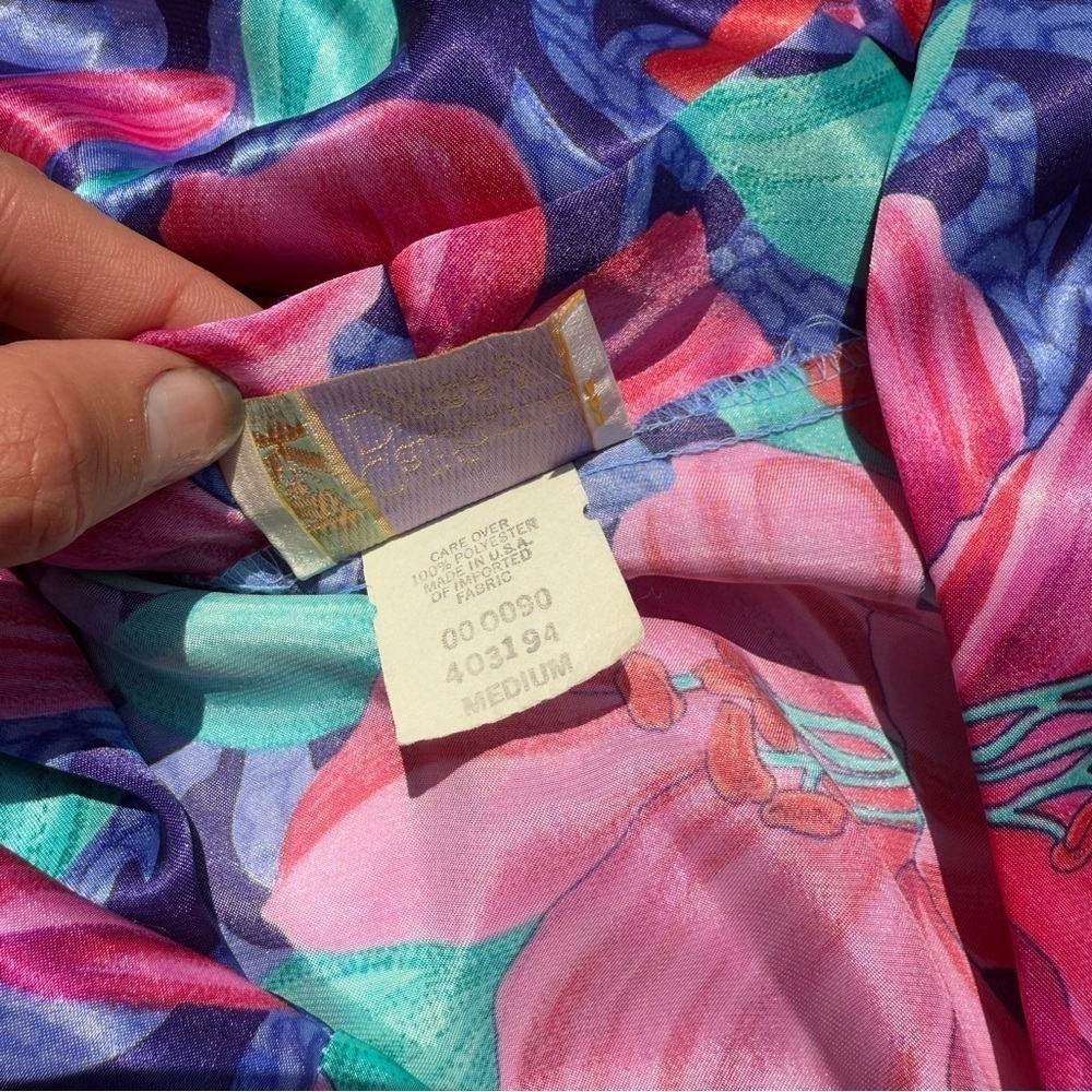 Vintage Women's California Dynasty Polyester Kimono Robe Lily Flowers M No Belt - Picture 8 of 8